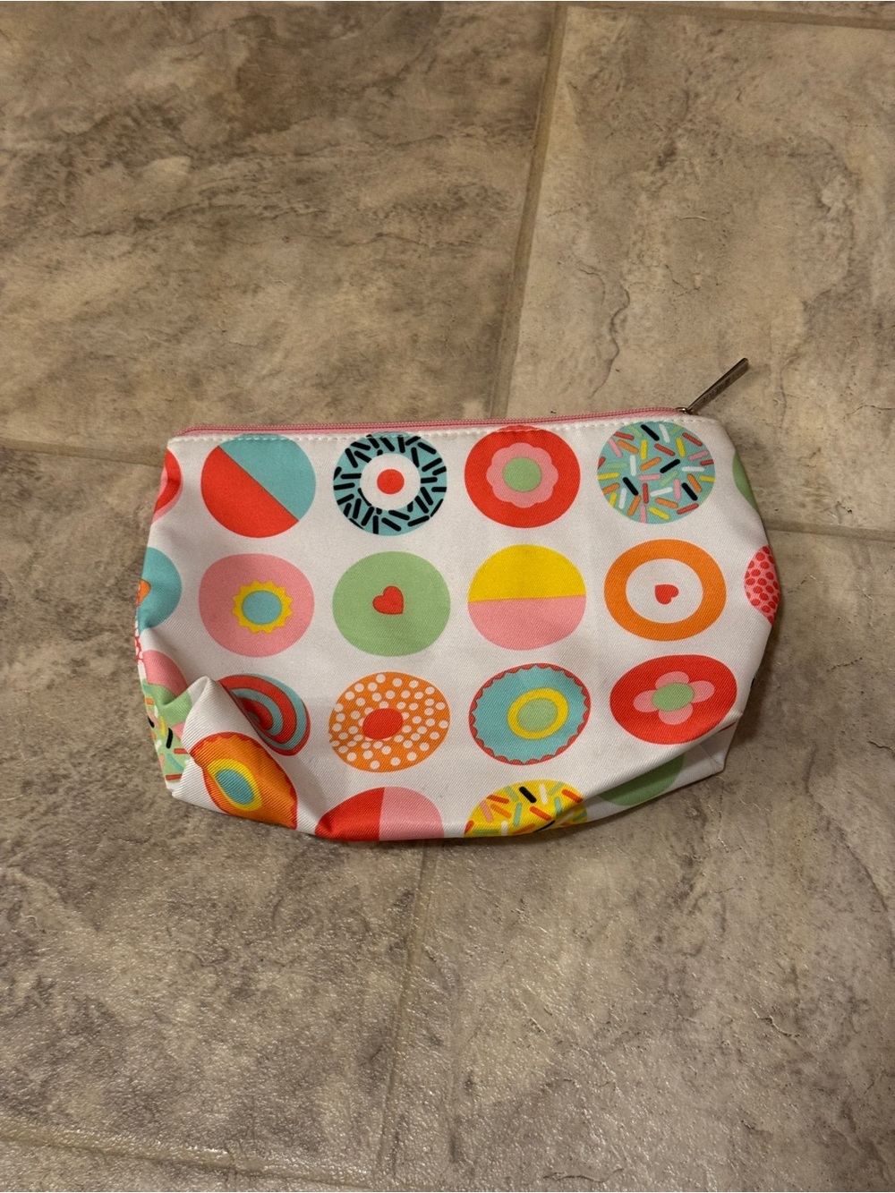 Clinique Cosmetic Bag Travel Case Pouch Zip Top Donut Print Design